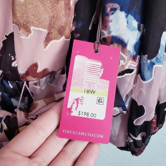 Vince Camuto Pink Floral Applique Long Sheer Sleeve Mini Wrap Dress - Picture 9 of 11